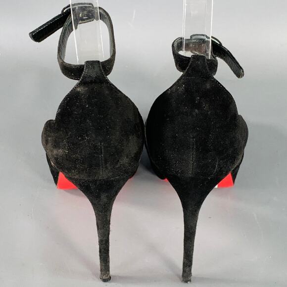 CHRISTIAN LOUBOUTIN Size 7.5 Aketata 120 Black Red Suede Ankle Strap Sandals - Picture 3 of 8